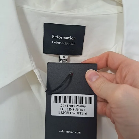 Reformation Laura Harrier Collins Shirt Bright White 6 NWT - Picture 7 of 9